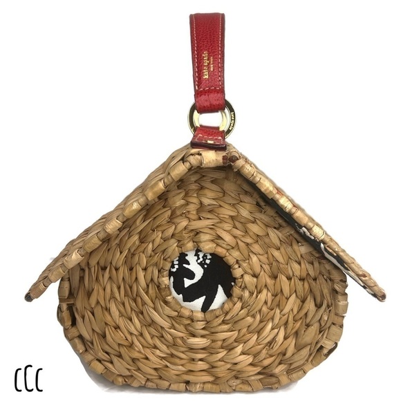 Kate Spade Wicker BlueBird Blue Bird House Novelty Bag Spring Red Straw Vintage - Picture 3 of 13